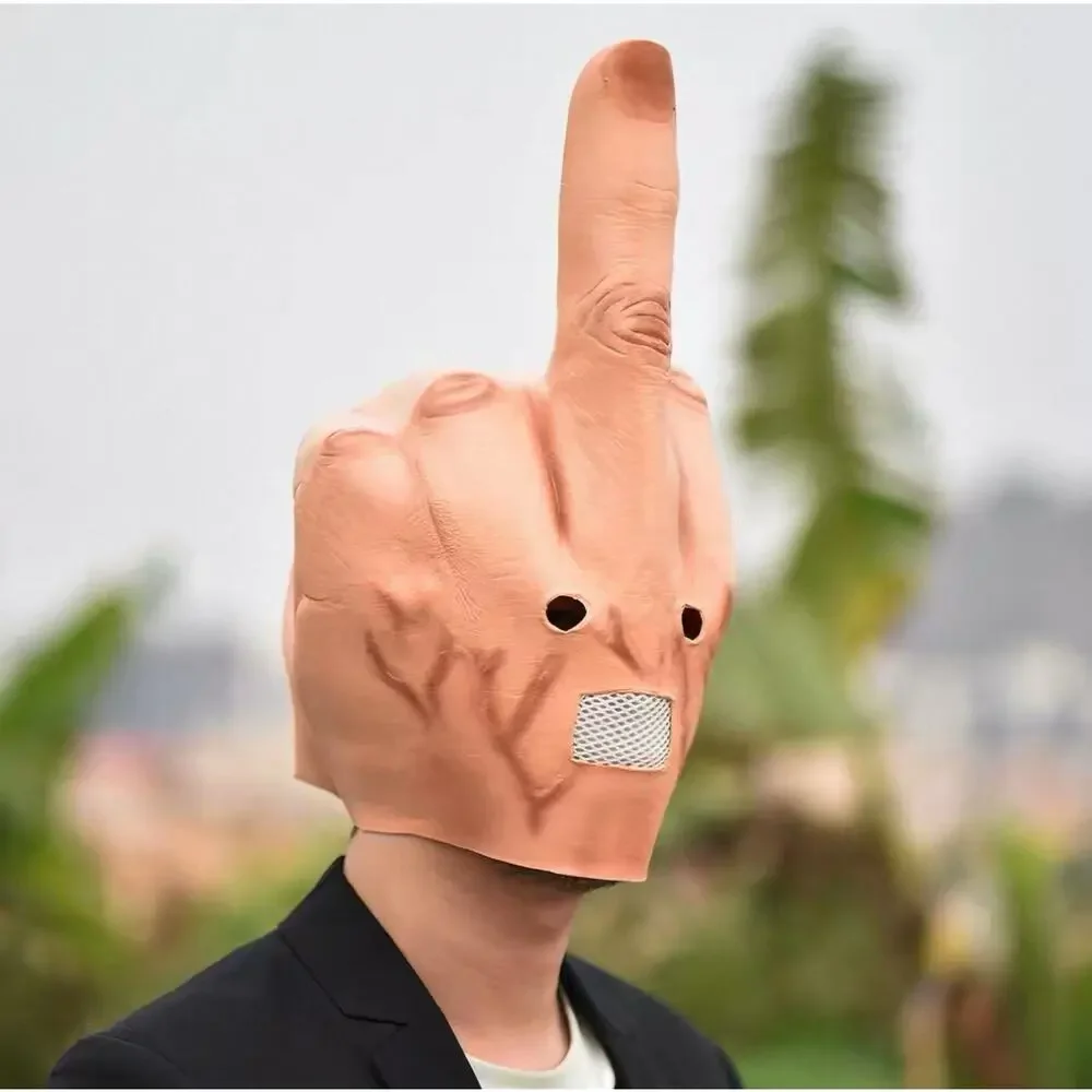 Latex Middle Finger Head Mask, Funny Prank Mask for Halloween Party Cosplay Bar